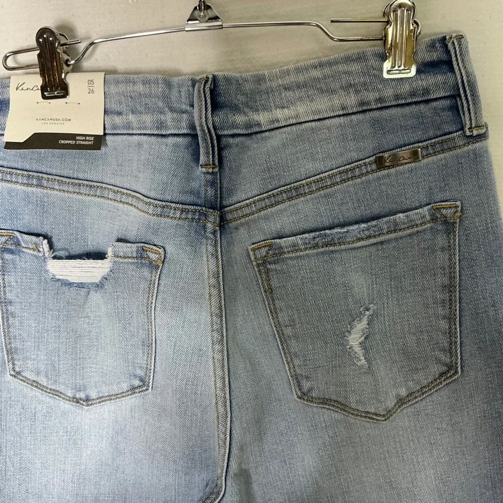 KanCan High Rise Cropped Straight Jeans‎ 26 Light Wash Raw Hem Minimalist Y2K